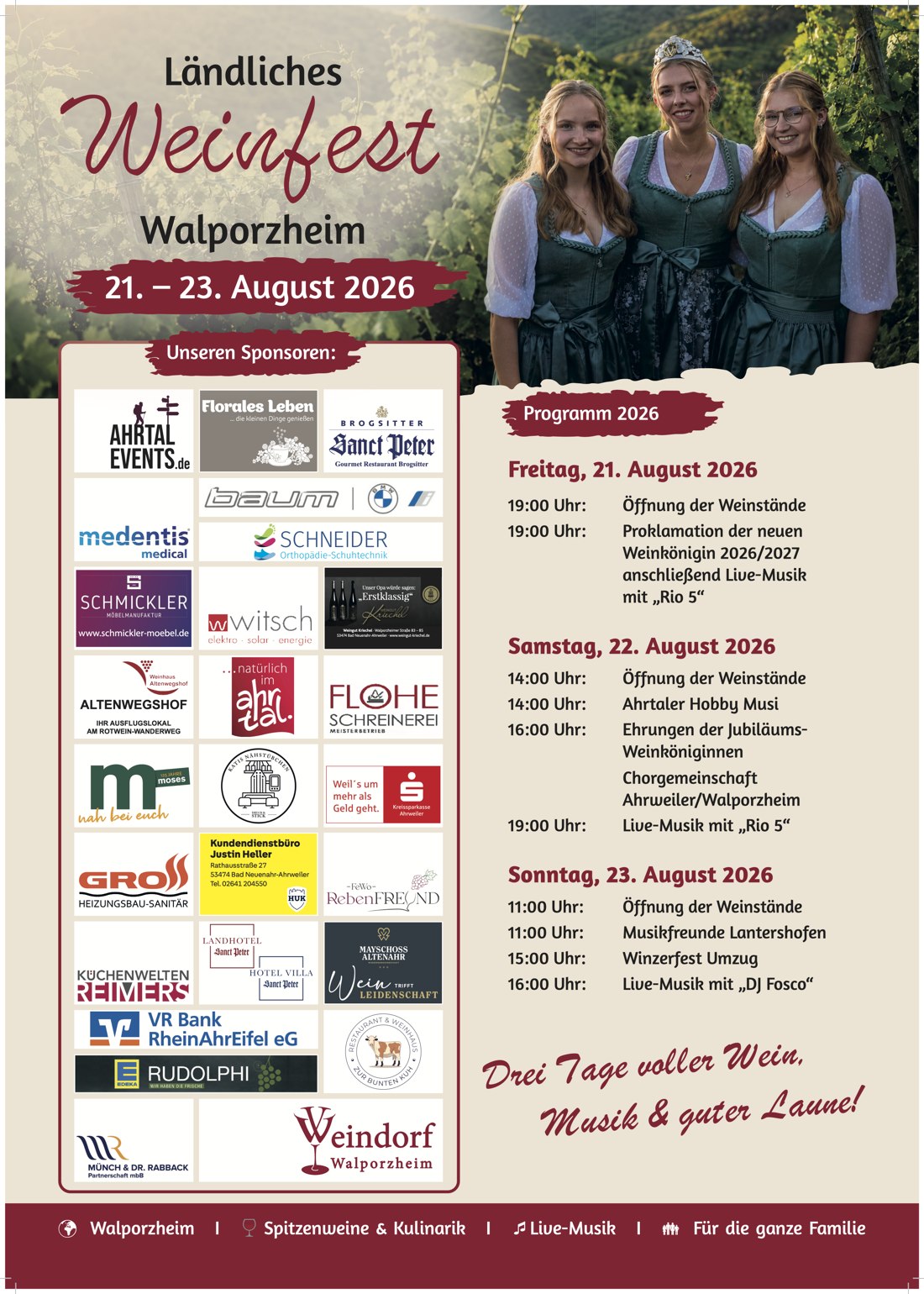 Plakat Ländliches Weinfest Walporzheim, 21.–23. August 2026